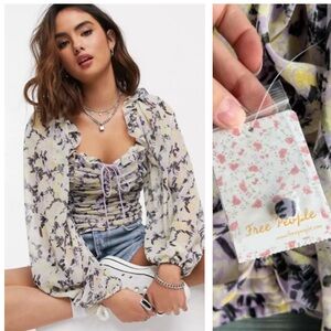 Free People Mabel Floral Lace Up Top NWT